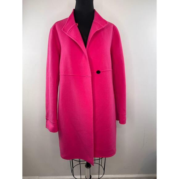 Linda Allard Ellen Tracy Bright Pink Walker Coat Wool Casual Mock Neck Size 10 - Picture 3 of 7